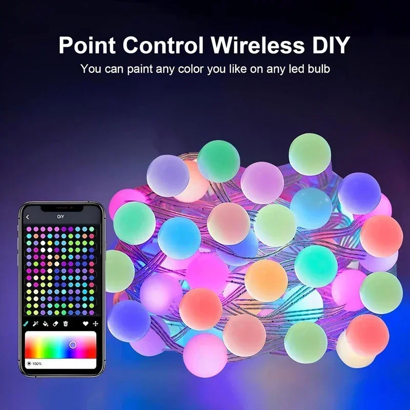 Smart LED Lighting Strings Remote Bluetooth APP Control Fairy Lights RGBIC Waterproof USB Dream Color Light DIY Christmas Tree