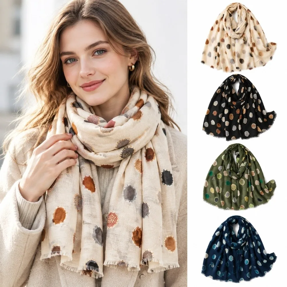 Soft Fabric Polka Dot Scarf Cotton Blend Multi Color Lightweight Shawl Lightweight Design Large Size Cotton Linen Scarf