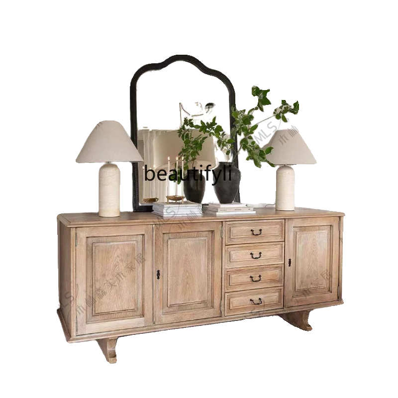 

French Retro Solid Wood Porch Sideboard Cabinet Home Shoe Cabinet American Small Apartment Villa Curio Cabinet