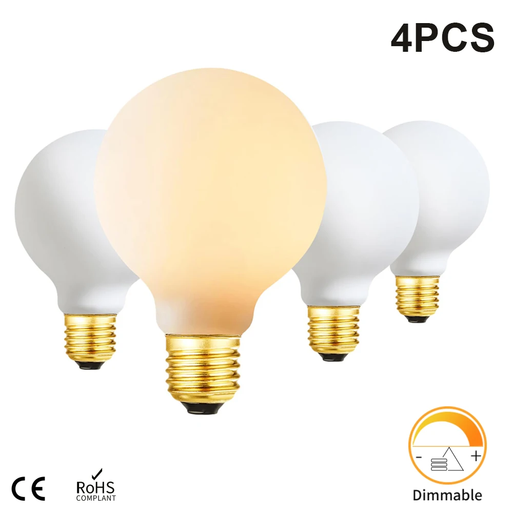 LED Light Bulb Dimmable E26 E27 5W G80 Frosted Glass Bulb 110V 220V Globe Ball Bulb Warm White 2700K Milky Light Bulb