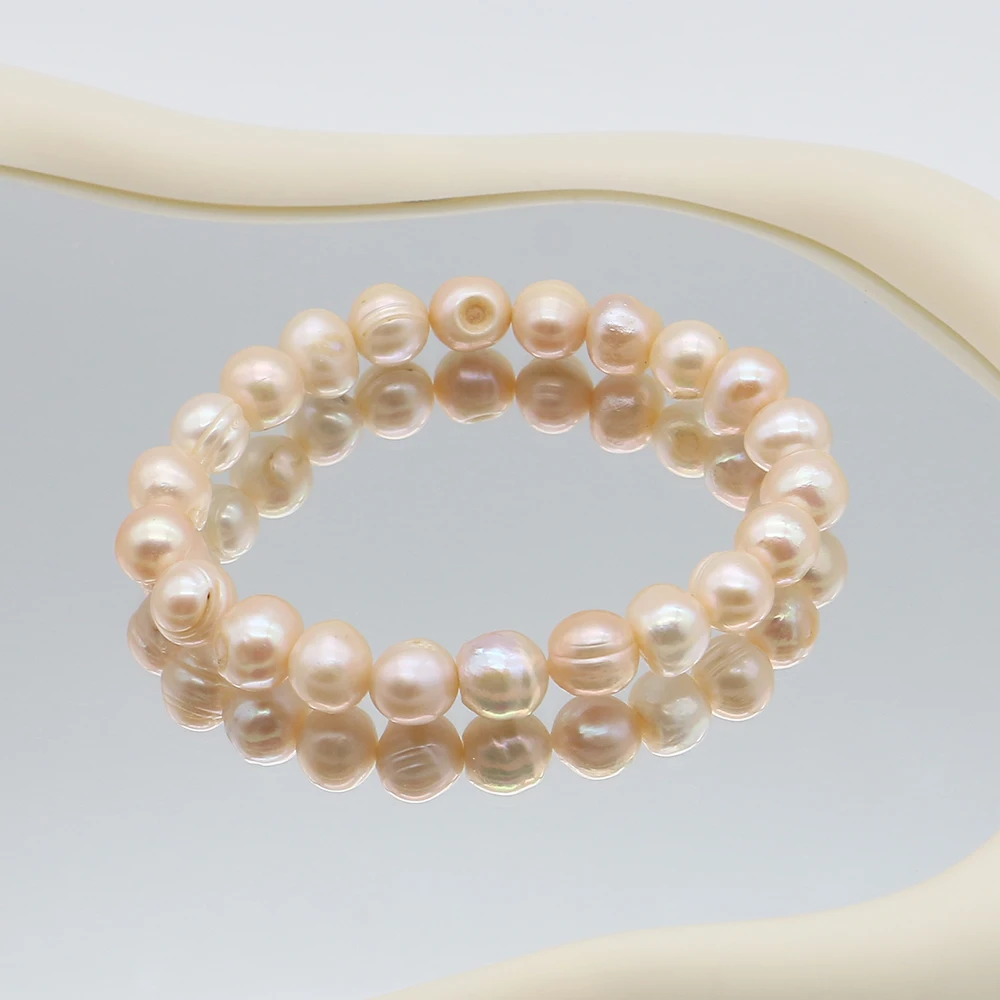 

Irregular Round Natural Freshwater Screw Pearl Bracelet 8-9mm Baroque Pearl Straight-hole Beaded Wrist Ornament Jewelry Gift