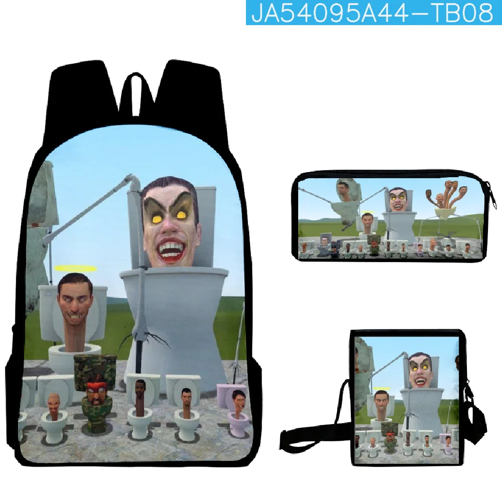 

Trendy Popular skibidi toilet 3D Printed 3pcs/Set pupil School Bags Laptop Daypack Backpack Inclined shoulder bag Pencil Case