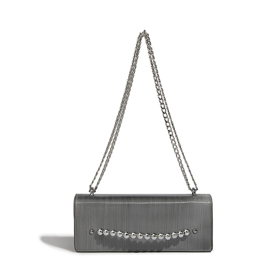 Gradual silver small square bag 2023 new female purse and handbags fashion niche chains underarm single shoulder crossbody bags