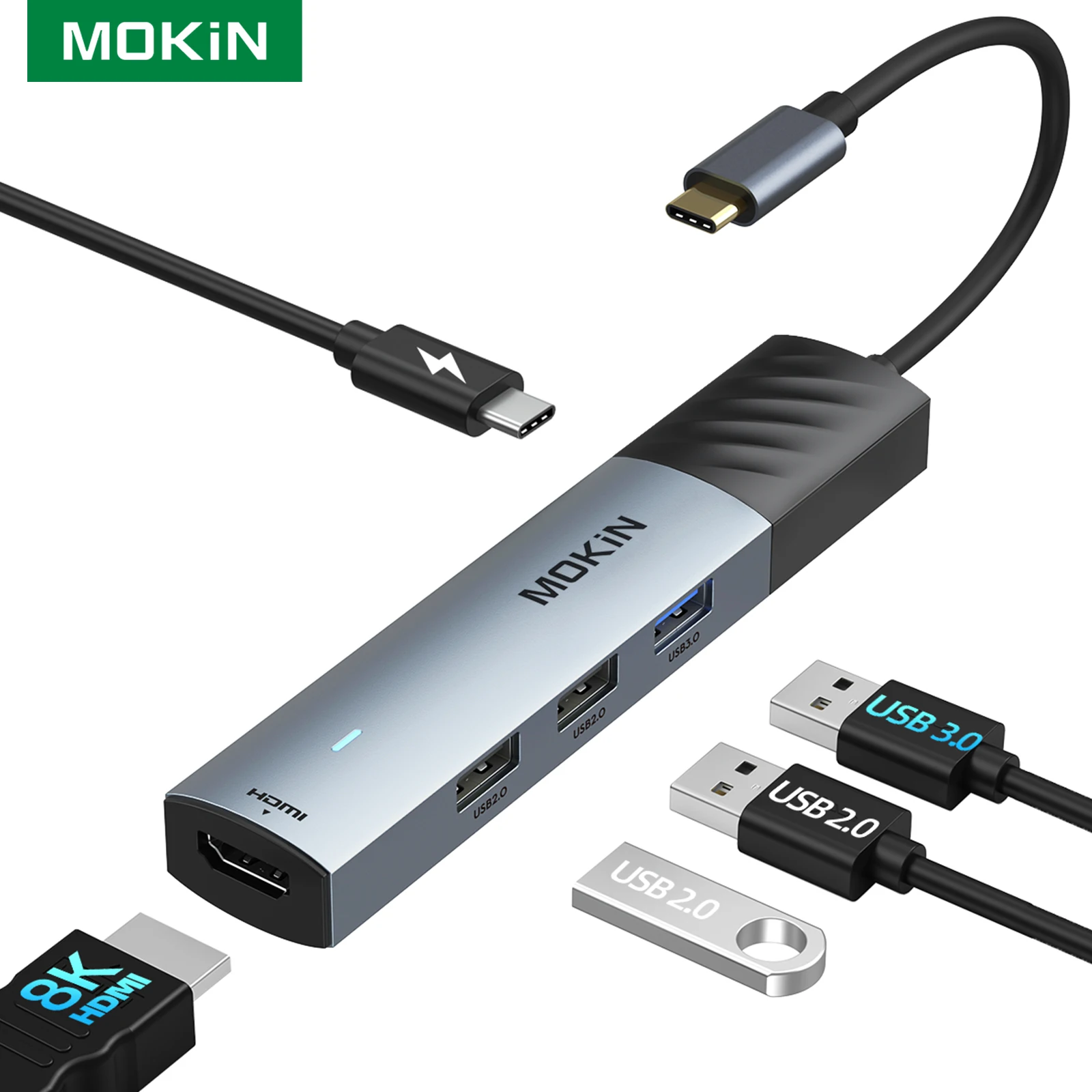 MOKiN 5 in 1 USB Hub to 8K HDMI USB-C Multiport Hub Adapter 5Gbps USB3.0 100W PD3.0 for MacBook Pro/Air ipad laptop Accessories