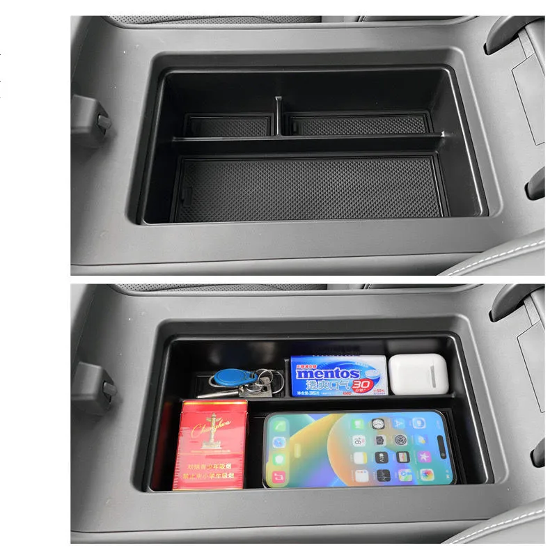 For Xpeng P7+ 2024 2025 Accessories Center Console Organizer Tray ABS Black Centra Armrest Secondary Storage Sort Tidy Up Box