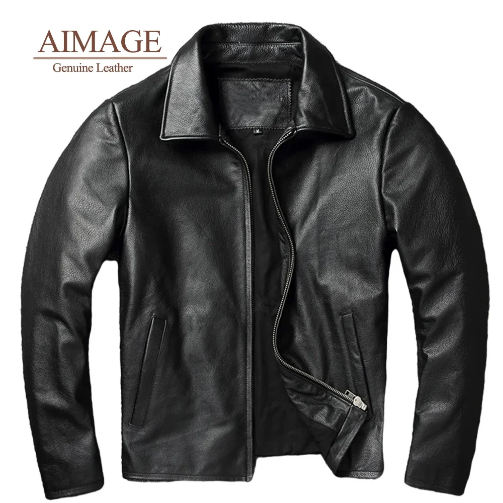 2024 NEW Cowhide Leather Jacket Men's Motorcycle Biker Spring Natural Genuine leather Jackets Slim Short coat S-6XL PY113