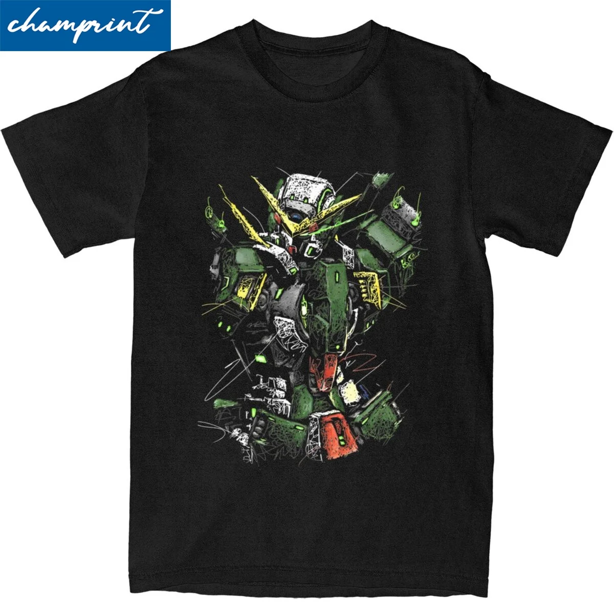 Gundam Dynames Scribble T-Shirts Men Women Novelty Pure Cotton Tees Crewneck Short Sleeve T Shirt Summer Clothing