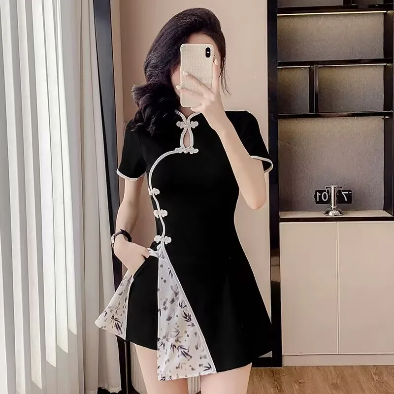 New In Matching Sets Two-Piece Cheongsam Short Dress Retro Chinese Style Tops and Shorts Suit New Improved Design for Women image 3