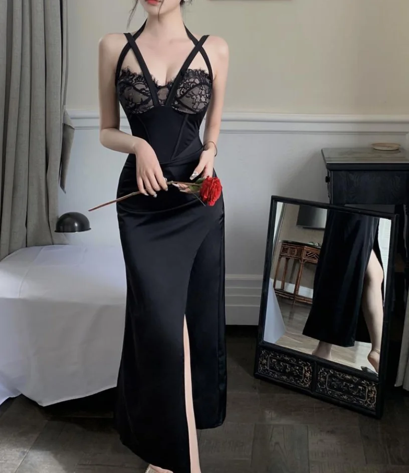 

Sexy Evening Dresses Charming Romantic Dress 2025 Summer Sexy Lace Cross Strap Strapless Mini Dress Bodycon Dress Long Dresses