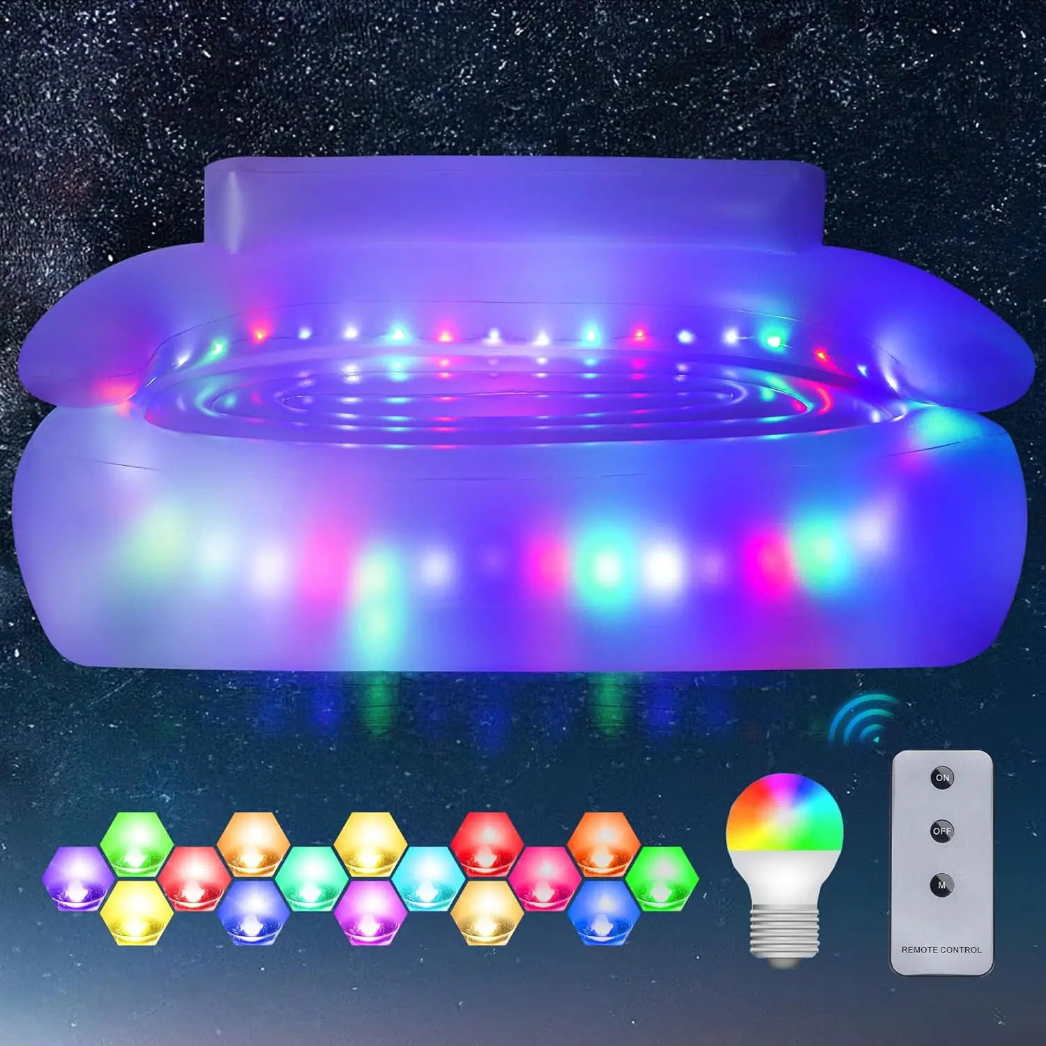 

Double Inflatable Couch Sofa Camping Chair, Led Inflatable Chair With Lights, Blow Up Illuminated Air Lounger Chair With