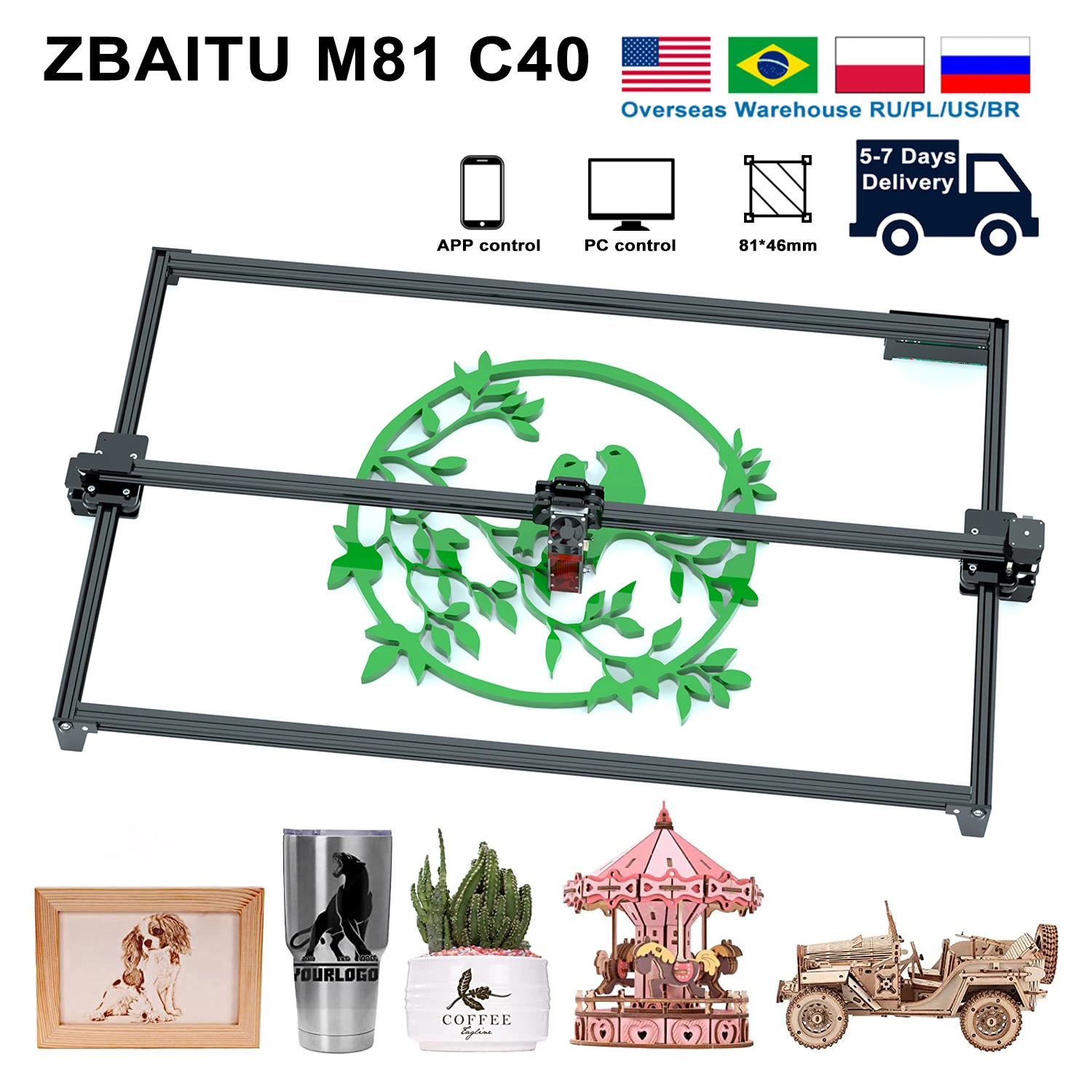 ZBAITU-Máquina De Corte De Gravação A Laser, Ferramenta De Madeira, Air Assist, Roteador CNC, Gravador, Cortador, Grabador, Impressora 3D, 40W, 80W