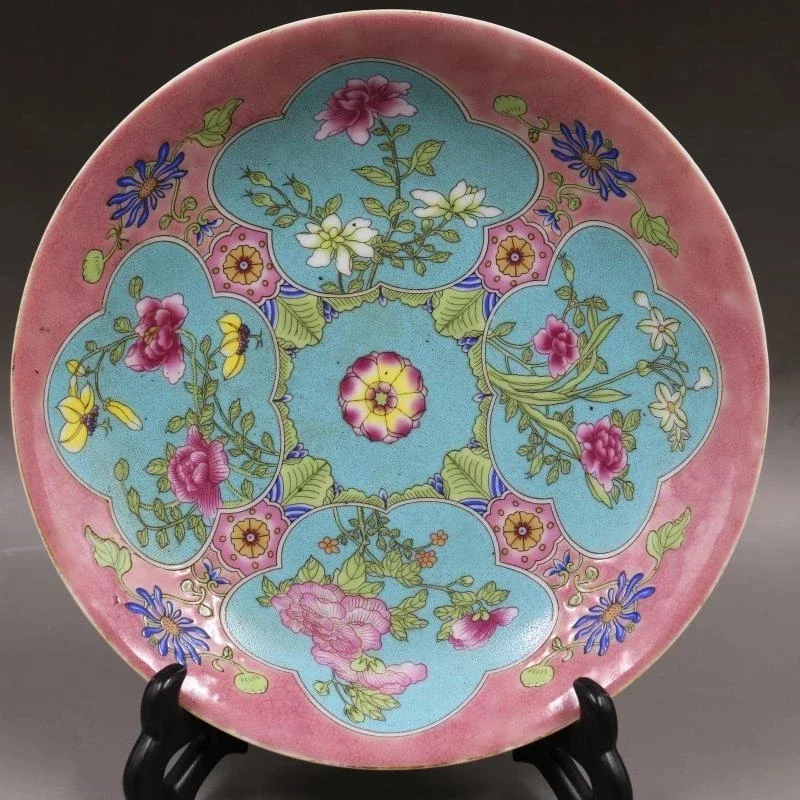 Kangxi year mark pink enamel light flower plate antique porcelain home furnishing antiques collection