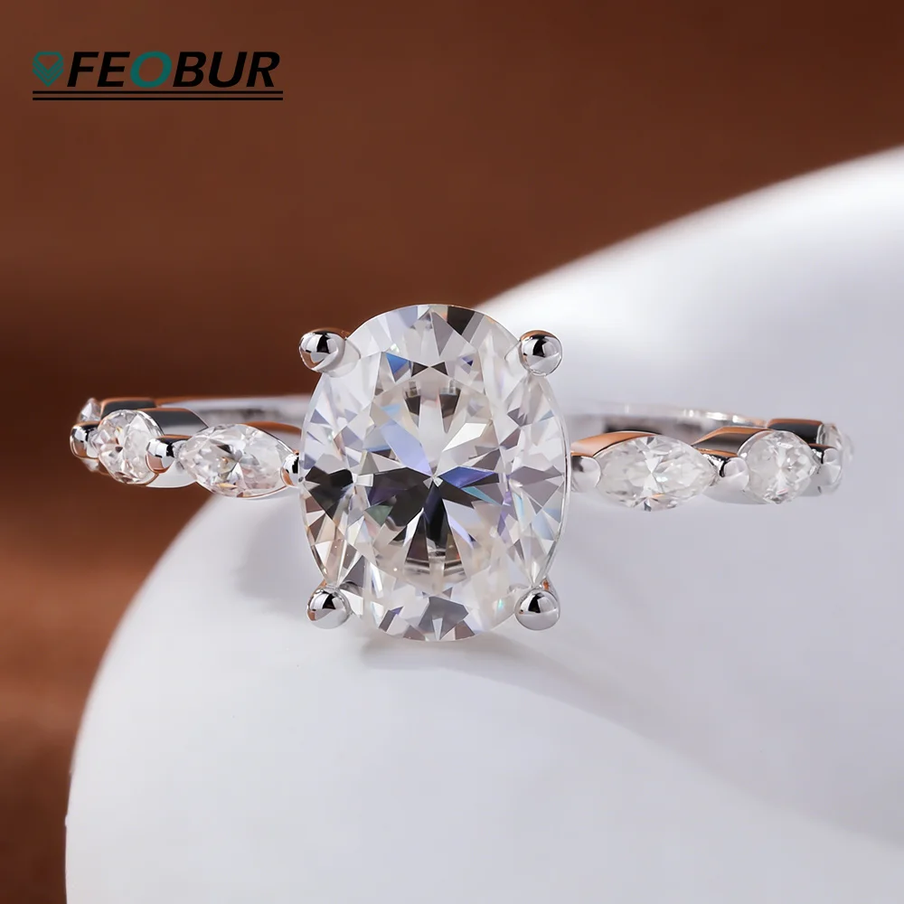 

Кольцо для помолвки FEOBUR 1/2CT с муассанитом для женщин, сертифицированное, из стерлингового серебра 925 пробы, овальной и маркизной огранки, обручальное кольцо с бриллиантом, GRA