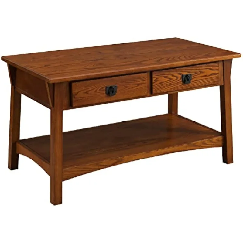 Coffee Table for Living Room, Two Drawers and Shelf, Made with Solid Wood, Russet Finish