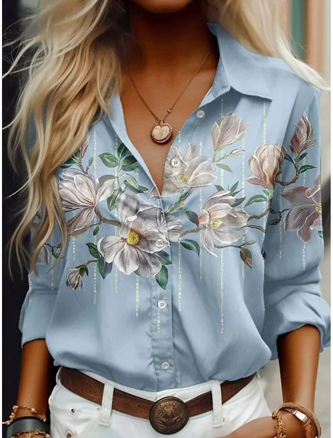 

Летняя женская рубашка с цветочной графикой, блузка с лацканами и воротником, женские рубашки с длинными рукавами, женская одежда, женская одежда