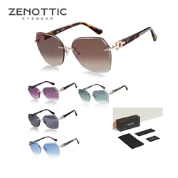 ZENOTTIC Fashion Women Rimless Sunglasses for Ladies Trendy Geometric Diamond Cutting Gradient Lens UV Protection Shades