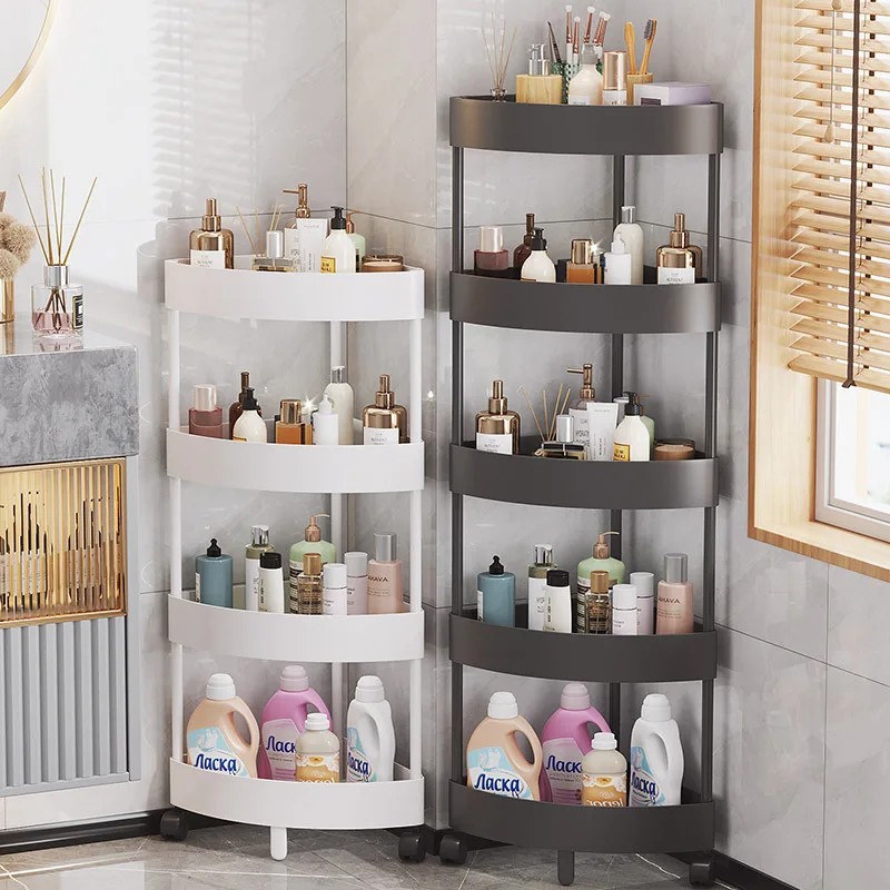 

Bathroom Corner Triangular Storage Rack Floor Standing Multi-level Organizer Shelf Kitchen Bathroom Storage Cabinet