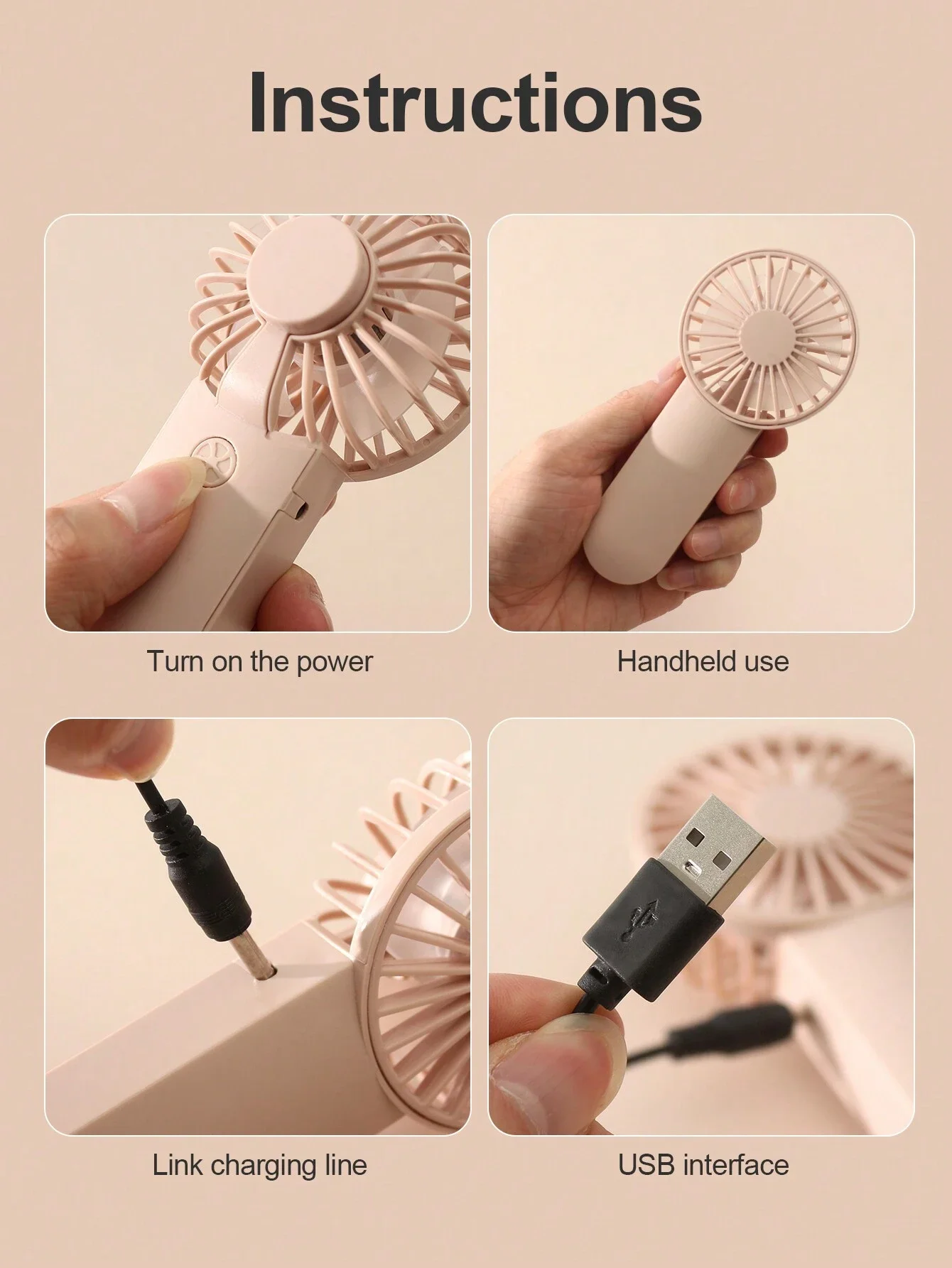 1pc Rechargeable Portable Handheld Mini Fan With One Speed Setting For Outdoor Use, Comes With A Lanyard