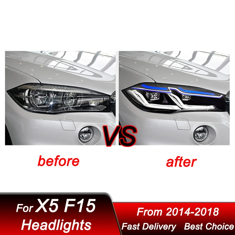 Car Headlights For BMW X5 F15 14-18 Upgrade new style LED Headlamp Assembly High Configure Projector Lens Accessories Kit