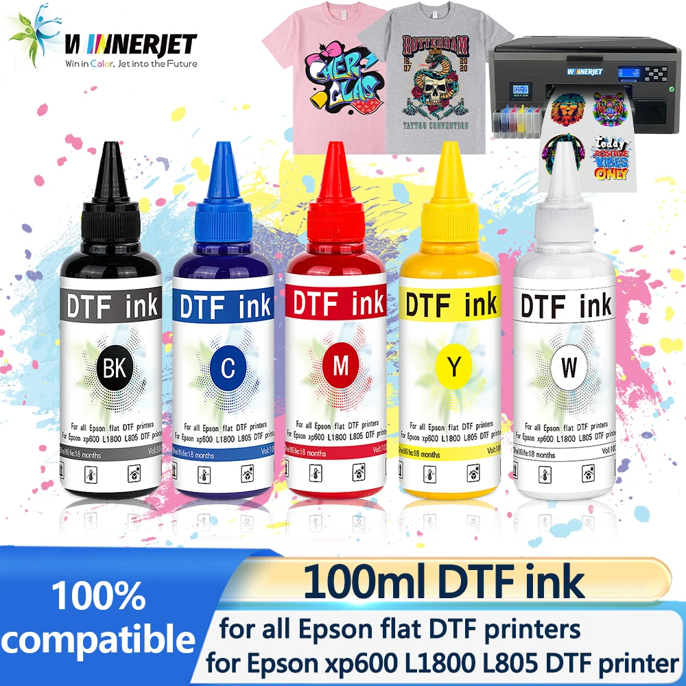 Winnerjet DTF Ink 100ml /Bottle For Epson DX5 DX7 4720 5113 XP600 Printhead L1800 1390 L1800 L805 DTF Printer