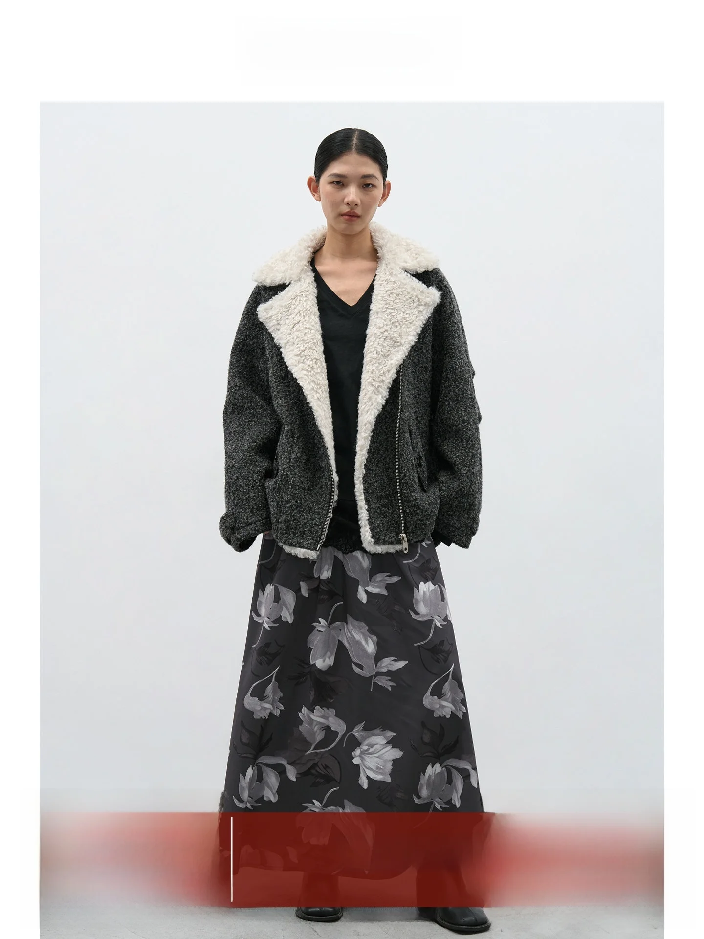 

EIGHTHMONTH High Waist Wide Leg Long Midi Skirt Women's Casual Ink Flower Print Slimming Vintage f-length Skirt