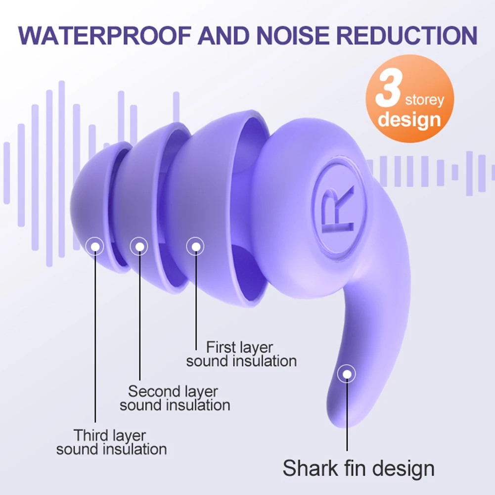 Swimming Silicone Ear Protector Three-Layer Noise-Reducing Earplugs Sound Insulation Cap Waterproof Washable for Children Adult