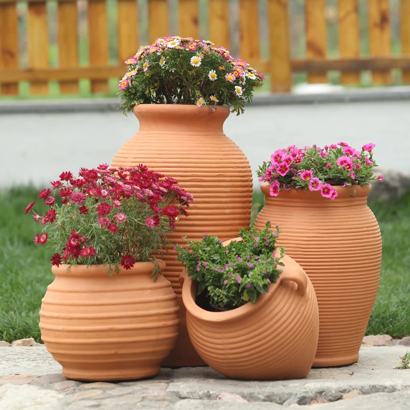 Coarse Pottery Red Clay Ceramic Pot Large Red Pottery Flower Pot Combination Outdoor Courtyard Ceramic Pot Soil Pottery Pot