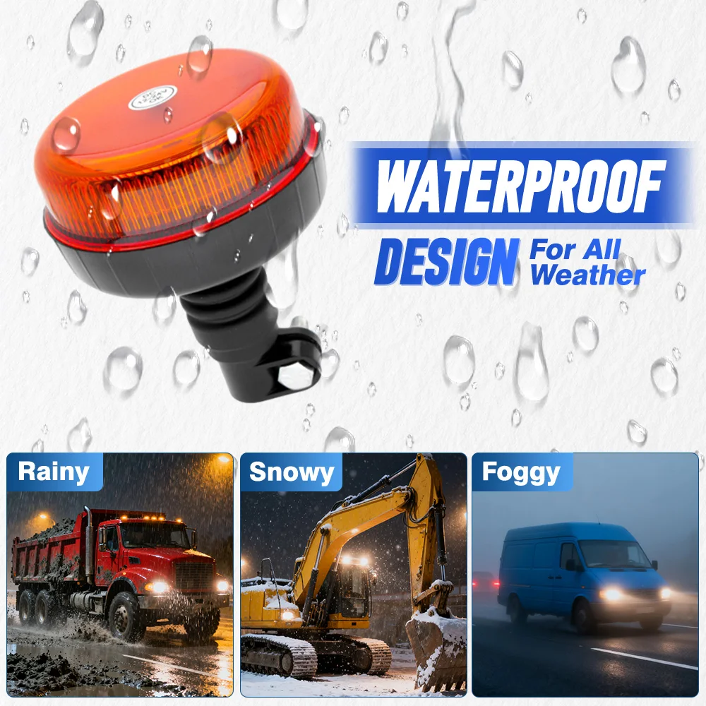 1pc yellow light 12-30V 12 LED pole mounted roof flashing light fit for construction vehicles, trucks, trailers, UTV tractors