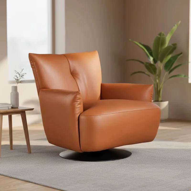 Modern leather revolving lounge chair for family living room bedroom hotel lobby