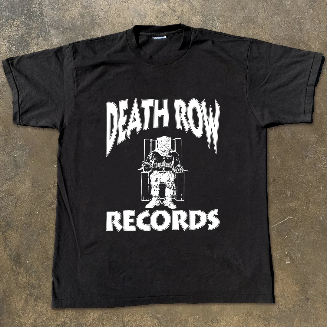 DEATH ROW RECORDS Short Sleeve Hip Hop Rap Baggy Men's Cotton Crew Neck T-shirt Men Clothes Fashion Loose Tops Breathable Tee