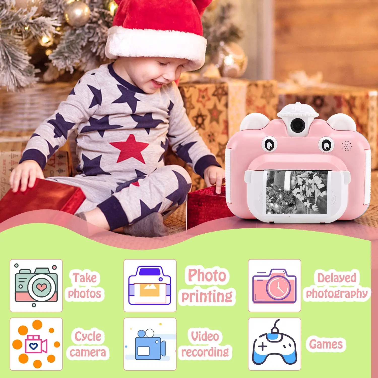 كاميرا الاطفال الفورية طباعة الطفل كاميرا رقمية صفر الحبر طباعة ورقة Selfie كاميرا فيديو لعبة لعيد ميلاد الكريسمس بنات هدية #2