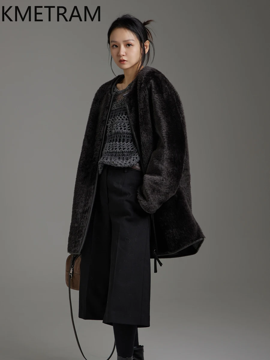 KMETRAM 100% Merino Wool Sheepskin Fur Coat Office Lady Woman Clothing Real Fur Grey Jacket Winter Jcaket 2025 fourrures femmes
