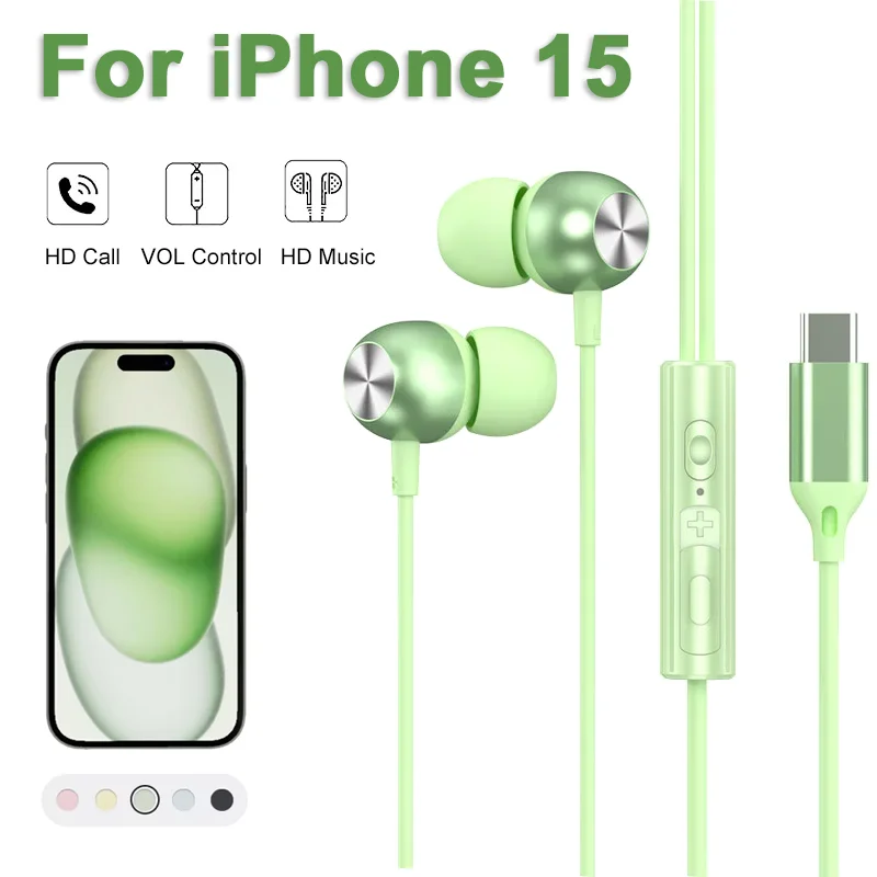 USB Type C Wired Headphones For iPhone 15 Pro Max HiFi In-Ear Stereo Eadphones For Samsung Galaxy S24 Xiaomi 3.5mm Wired Earbuds