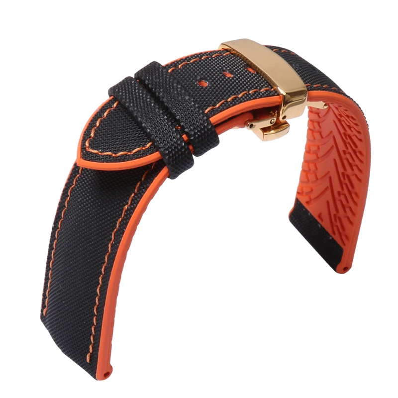 Waterproof High-Quality Nylon Silicone Rubber Soled Watch Band For Ferrari Mido Helmsman Breitling Citizen Men Watch Strap 22mm
