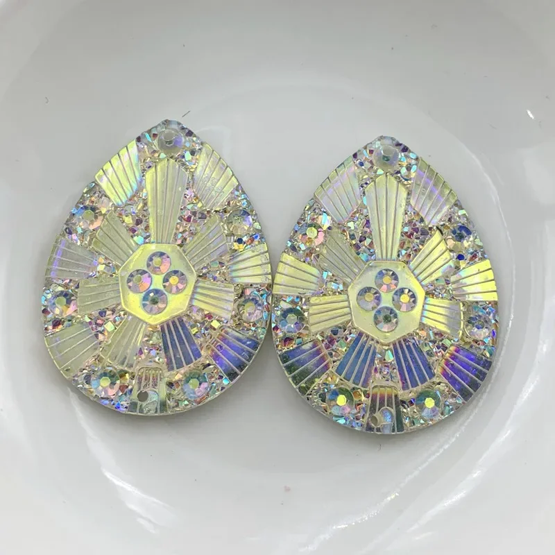 2 ثقوب المسيل للدموع قطرة خياطة على حجر الراين الراتنج الكابينة ل الأولى الأمة الفن اليدوية مجوهرات العثور 30*40 مللي متر 12 قطعة-B73 #2