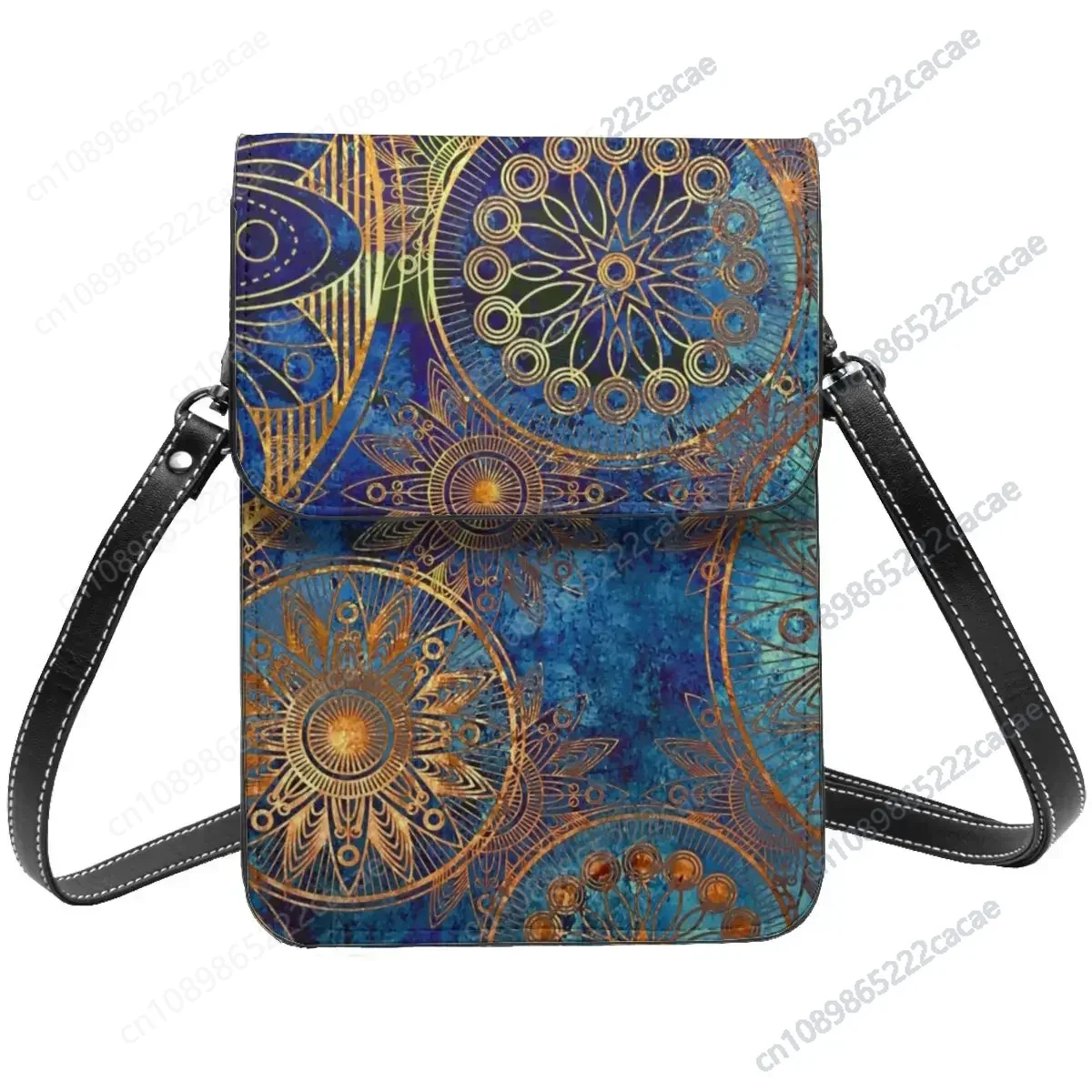 

Celestial Steampunk Shoulder Bag Blue Gold Mandala School Leather Mobile Phone Bag Female Gifts Stylish Bags