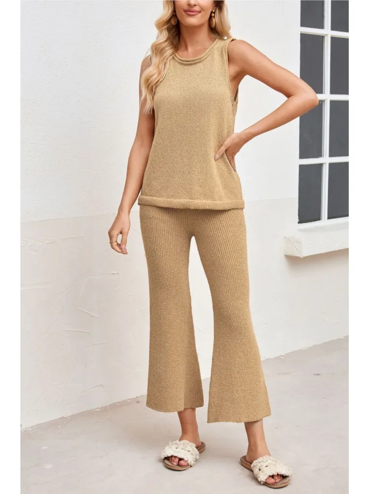 

2026 Spring And Summer New Women's Two-piece Fashionable Casual Vest Suit Round Neck Solid Color Sleeveless Trousers Suit