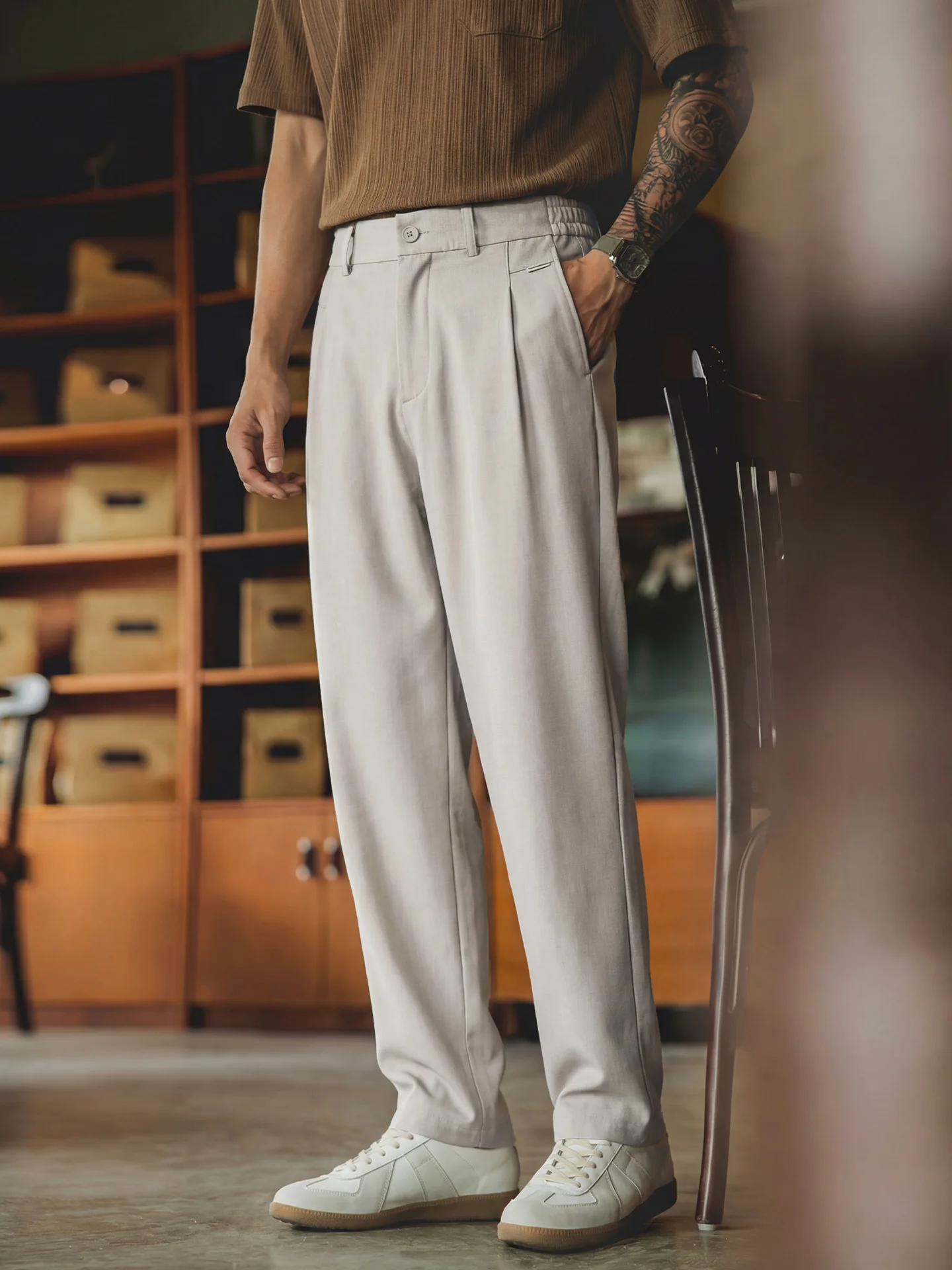 Casual Modal Blended Men's Summer Loose Fit Trousers Draped Cone Shape West Pants Breathable Comfortable Commuting Long Trousers
