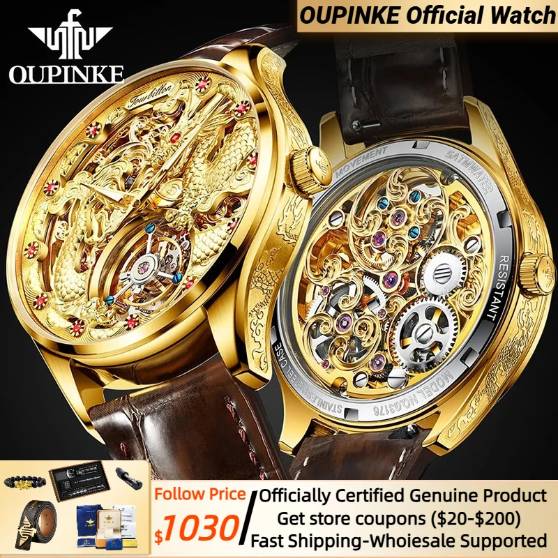 OUPINKE 100% Genuine Tourbillon Watch for Men 3176