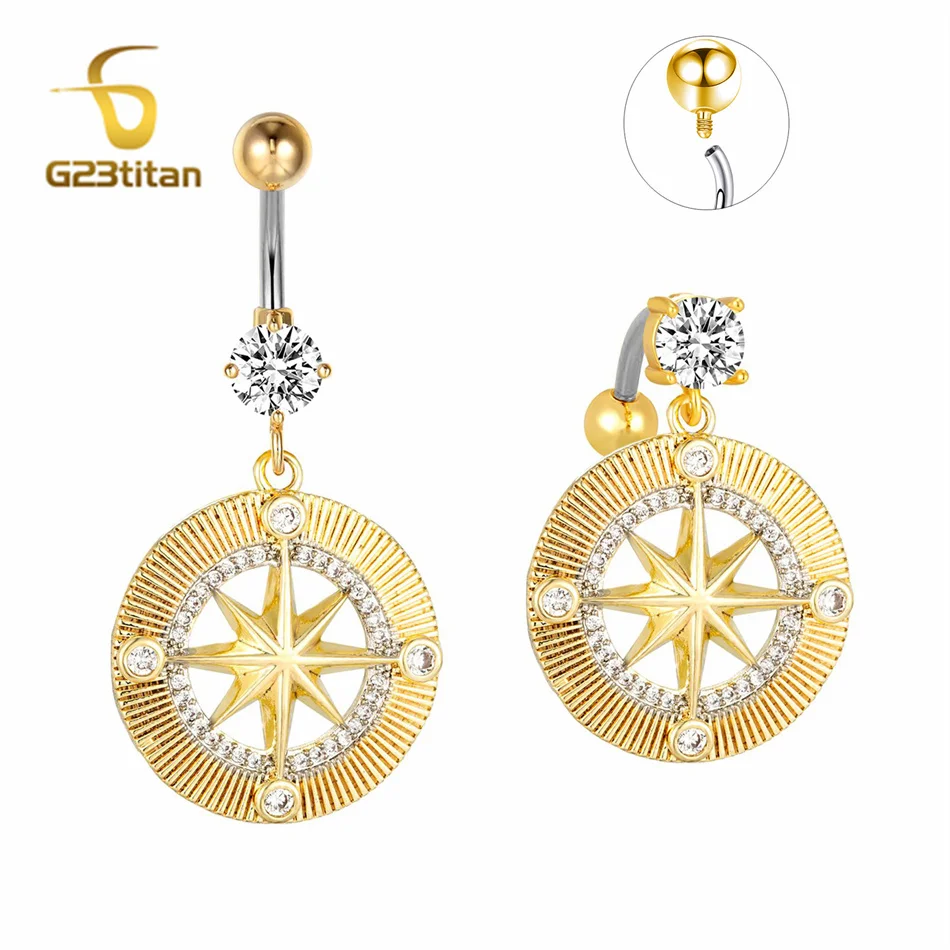 Encantador anillo de ombligo chapado en oro con ocho estrellas, 14G, titanio, barra roscada interna, joyería para Piercing corporal, joyería bauchnabelpiercing