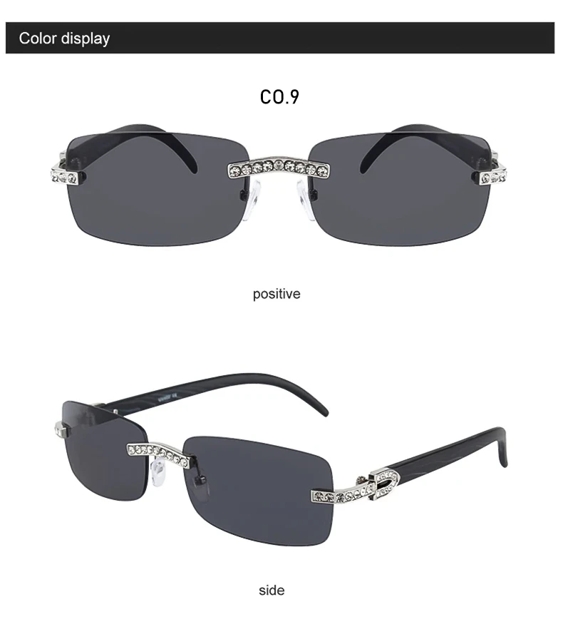 Kenbo Vintage randlose Rechteck Sonnenbrille für Frauen Männer Luxus Brille Mode Kristall Holz Brillen Sonnenbrillen uv400 – Detail 7