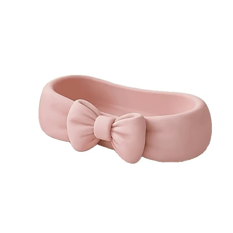 1pcs Cute Bow Bathroom Desk Organizer Pink Makeup Desk Tray Cute Toothbrush and Skincare Storage Box