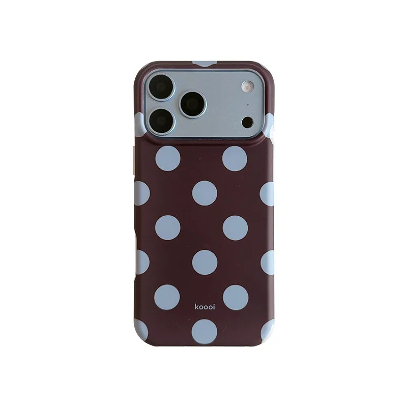 Populaire retro telefoonhoes met grote stippen in bordeauxrood voor iPhone 18 Pro Max, 17, 16, 15. Schokbestendige, beschermende IMD TPU achterkant.