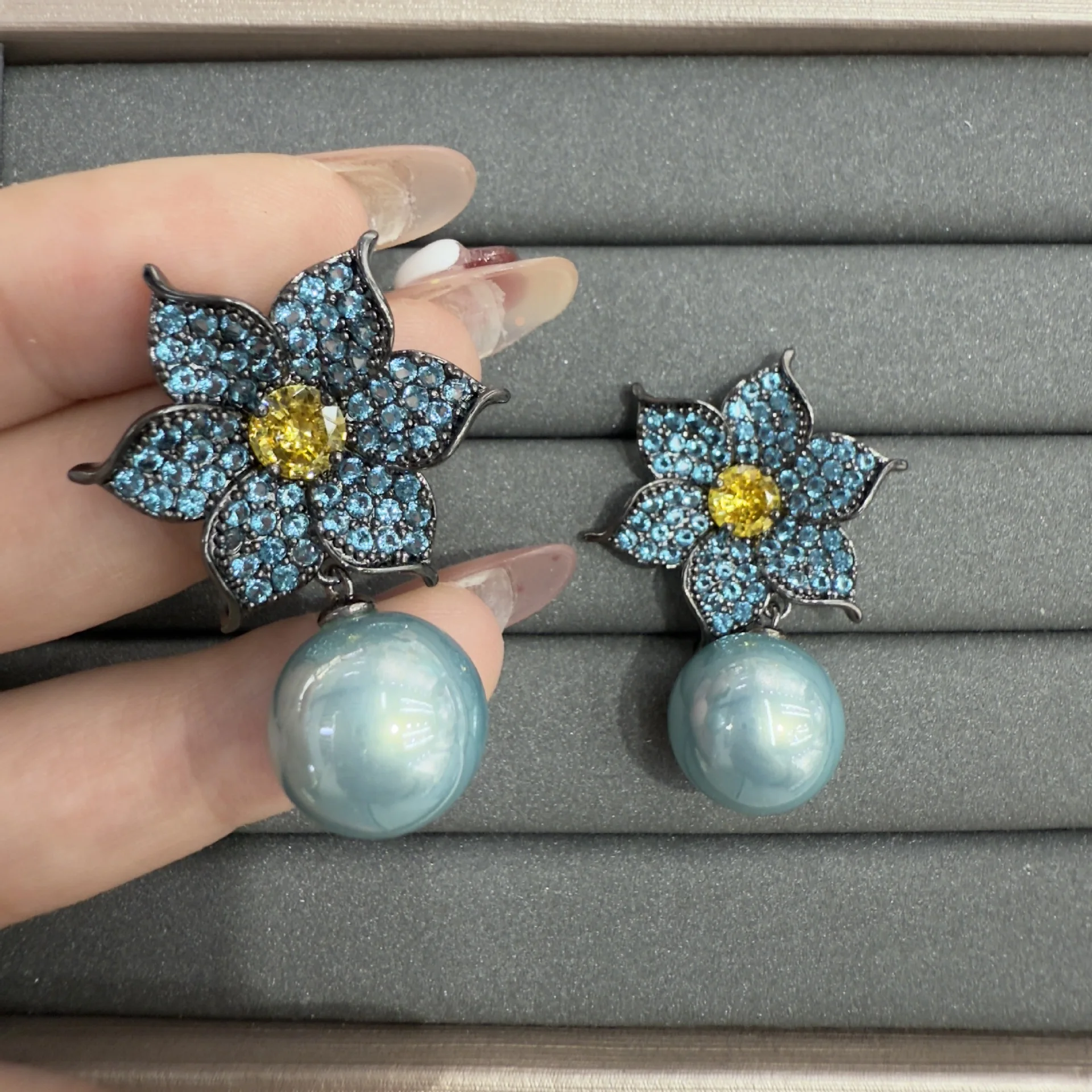 

cubic zirconia earrings for women cute sweet jewelry silver gold color blue white zircon flower leaf earrings female gift