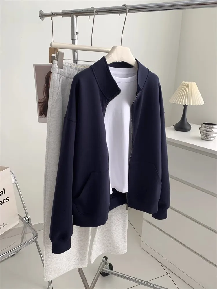 

Женская толстовка на молнии оверсайз (300 Pou) с эффектом отбеливания и омоложения, свободного кроя, универсальная, в корейском стиле, с длинными рукавами, весна-осень