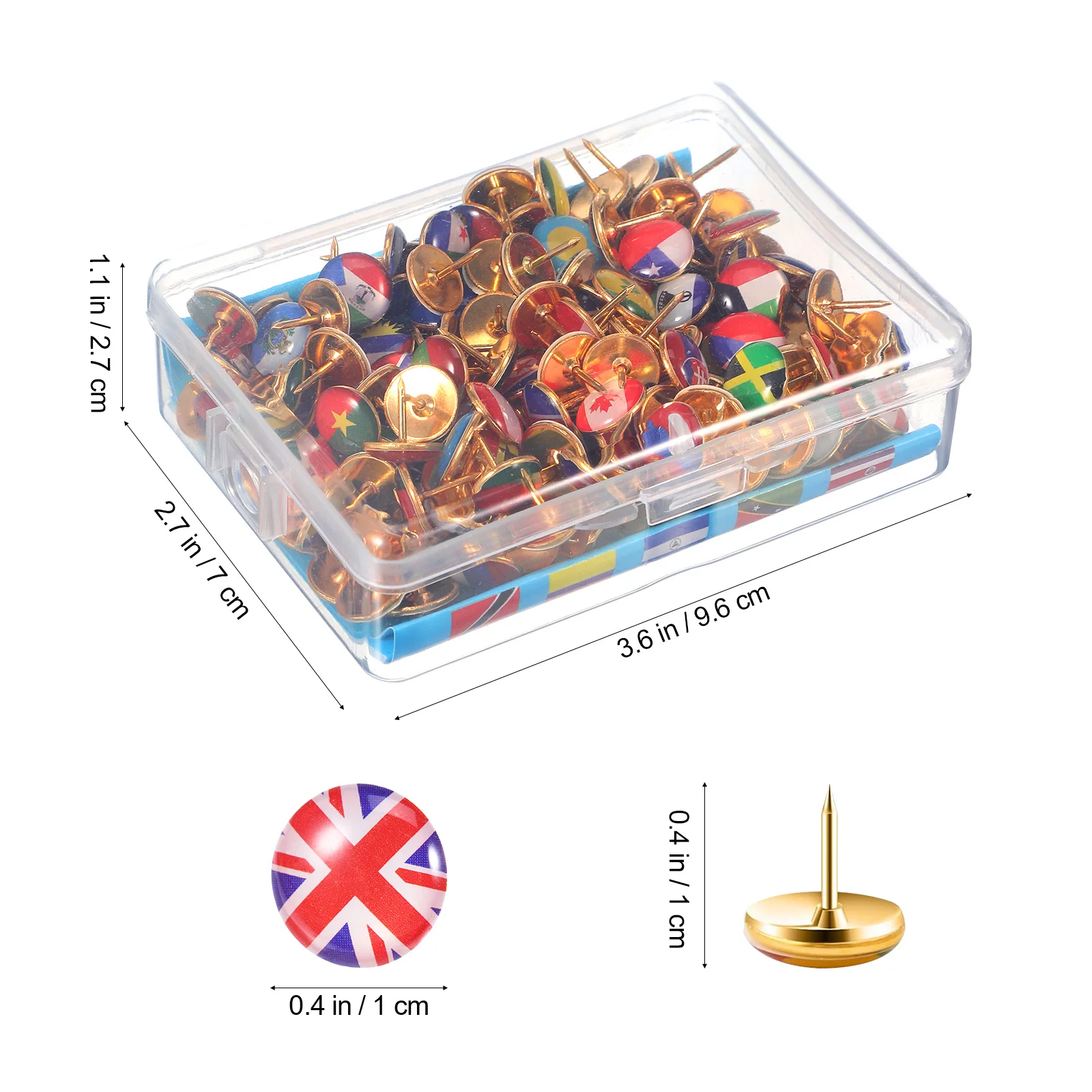 200Pcs National Flag Pins Thumb Tacks Creative Country Map Push Pin Golden Push Pins Decorative Drawing Pins With Flag Index NEW