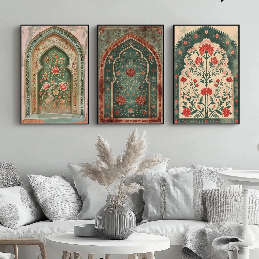 3-Piece Wreath Archway Muslim Canvas Print Eid Home Frameless Decorative Art Home Bar & Living Room Decor