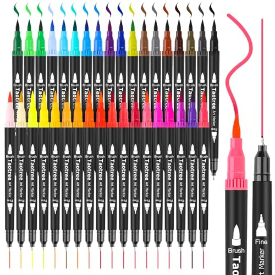 Dual Tip Art Markers Pens for Adult Coloring Books, Artist Fine and Brush Tip Coloring Marker Drawing Pens for Journaling Note