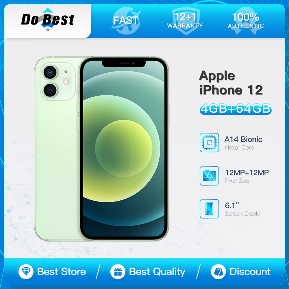 هاتف iPhone 12 5G الأصلي 64/128GB IOS A14 Bionic Hexacore 6.1 بوصة مزدوج 12 ميجابكسل سوبر ريتينا XDR OLED IOS هاتف محمول