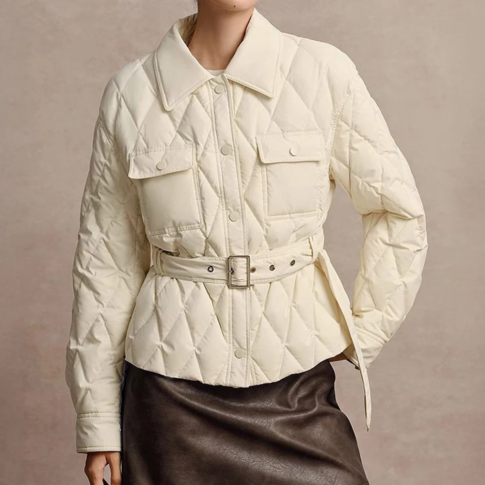 Veste courte rembourrée en coton, taille 2025, nouveau losange fin et fin, automne et hiver
